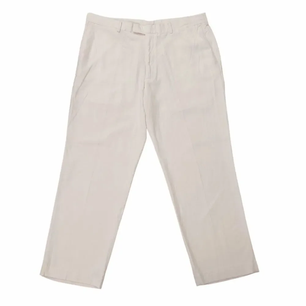 Cubavera Pants Mens 38x30 Ivory Linen Rayon Flat Front Resort Beach Tropical